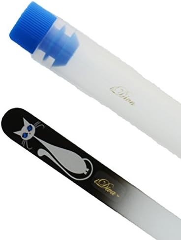 iDiva Purr.fect Kitty, Czech Made, Etched Glass Nail File (Medium Size) (Choice of Colors) (white cat blue eyes)