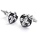 KONOV 2pcs Rhodium Plated Men's Fleur De Lis Shield Shirts Cufflinks, Wedding, Black Silver, 1 Pair