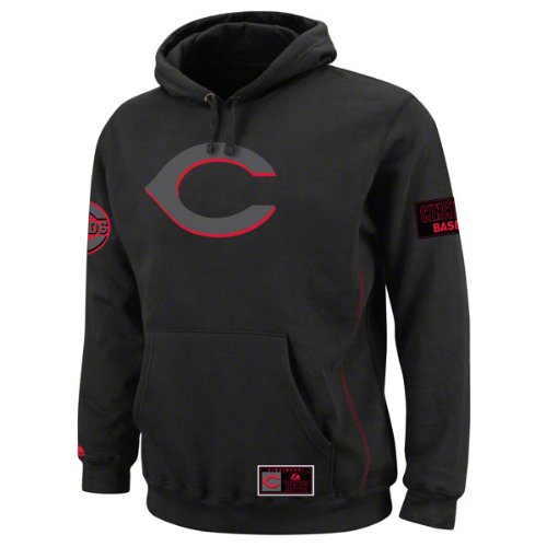 Majestic Cincinnati Reds Black Be Proud Pullover Hoodie Sweatshirt (Medium)