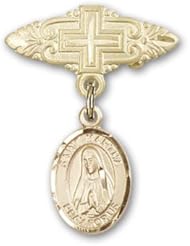 Gold Filled Baby Badge with St. Martha Charm and Badge Pin with Cross