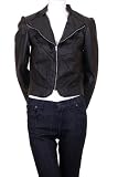 New Directions Detailed Stitch Mandarin Collar Fitted Cropped Waist Length Biker Jacket Black