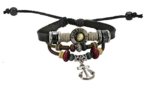 SDBING Vintage Retro Anchor Pendant Three Leather Bracelet