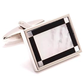 Rectangular Art Deco Mother of Pearl and Onyx Cufflinks w/ Jewelry Box by Onyx Cufflinks