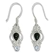 Sterling Silver, Onyx and Aquamarine Dangle Earrings by Sajen