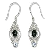 Sterling Silver, Onyx and Aquamarine Dangle Earrings by Sajen