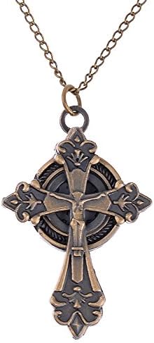 Vintage Bronze Engraved Cross Pendant Necklace Watch with 30" Chain
