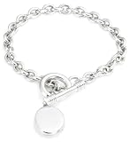 Image of Sterling Silver B1649 Women's T-Bar Oval Locket Charm Bracelet