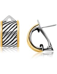 18K Yellow Gold and Sterling Silver Earrings with Cable Design and Polished Rim