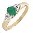 Ring With Precious Stones - Genuine Diamonds and Emerald Crafted in 14K Yellow Gold - Certificate Available.