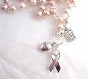 Sterling Silver Freshwater Pearl Breast Cancer "Survivor" Ribbon Multiple Charms Necklace, 16"