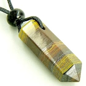 Lucky Crystal Point Pendant Necklace in Tiger Eye Iron Gemstone
