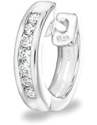 18K White Gold Channel Set Round Diamond Hoop Snap Single Huggy Earring (0.07 cttw, G-H Color, VS2-SI1 Clarity) Unisex Jewelry Gift
