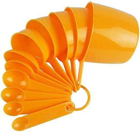 Measureleven | Superb 11 Pcs Food Grade Stackable Measuring Spoons with Nesting Design for Dry or Liquid Ingredients | Dishwasher Safe | Orange