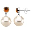 14K White Gold Paspaley South Sea Cultured Pearl and Citrine Earrings - 11.00mm