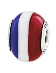 Sterling Silver Reflections Red/White/Blue Italian Murano Glass Bead