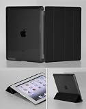 KHOMO DUAL CASE: Black Polyurethane Smart Cover FRONT + Black Crystal Back Protector for Apple iPad 2 new iPad 3 (The new iPad HD)
