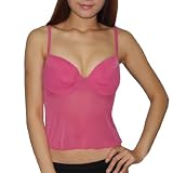 Womens Lingerie Look Sexy Padded Underwired Bra Sheer Mesh Chemise Intimate Apparel - Pink