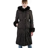 BGSD Women's Thinsulate Filled Hooded Long Coat with Fox Fur Trim in Black or Chocolate