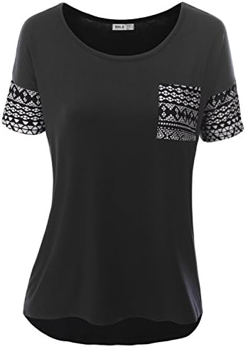 SJSP Women Short Sleeve Chevron Print Tunic Tank Top With Pocket Detail Dotaztec Large