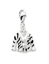 Sterling Silver Click on CZ Enamel Zebra Jacket Charm