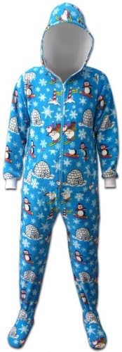 Footed Pajama Men's Winter Wonderland Hooded Onesie M Blue