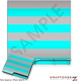 Sony PS3 Slim Skin - Kearas Psycho Stripes Neon Teal and Gray