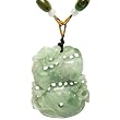 Natural Grade A Jadeite Jade Hand Carved Qilin Dragon Good Fortune Pendant Necklace