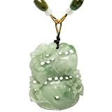Natural Grade A Jadeite Jade Hand Carved Qilin Dragon Good Fortune Pendant Necklace