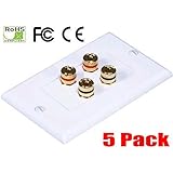 iMBAPrice&reg; (Pack of 5) Premium 2 Connector Banana Wall Plate - Banana Plug Binding Post Wall Plate for Speakers