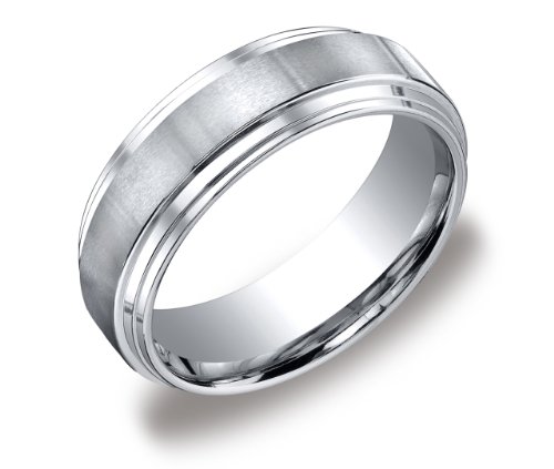 Cobalt 8mm Comfort Fit Flat Profile Mens Wedding Band with Satin Center & High Polished Double Fine Cut Drop, Size 9.5