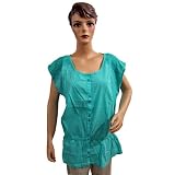 Womens Summer Fashion Turquoise Blue Tunic Top Cotton Blouse Xl Size