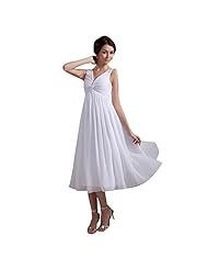 V-neck Chiffon Short Tea Length Ruched Sequined Lace Pleated Backless Wedding Dress 