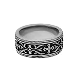 Mens Stainless Steel Black Plated Cable Ring, Size 10