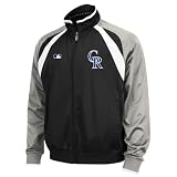 MLB Men's Colorado Rockies Thermabase Long Sleeve Full Zip Fleece Track Jacket, Pro Black/Pro Silver/Pro White, Large