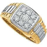 14K Two Tone Gold Mens Diamond Ring