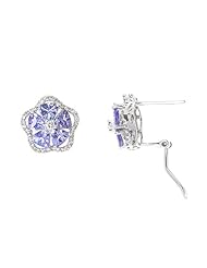 2.57CTW 14K White Gold Genuine Tanzanite and Diamond French clip Earrings