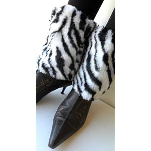 Black & White Zebra Faux Furry Leg Warmer Cuff Muff Boot Cover 7