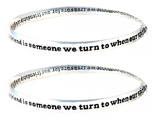 Two (2) Bracelet Set - Friend Poem - A Friend is Someone.. ~ Silver Tone Metal (68mm) (FB88)