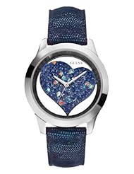 GUESS Womens U0113L8 Iconic Blue Watch with Heart Inspired Dial