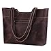 S-ZONE Vintage Genuine Crazy Horse Leather Tote Shoulder Bag Purse with Back Zipper Pocket (Dark Brown)