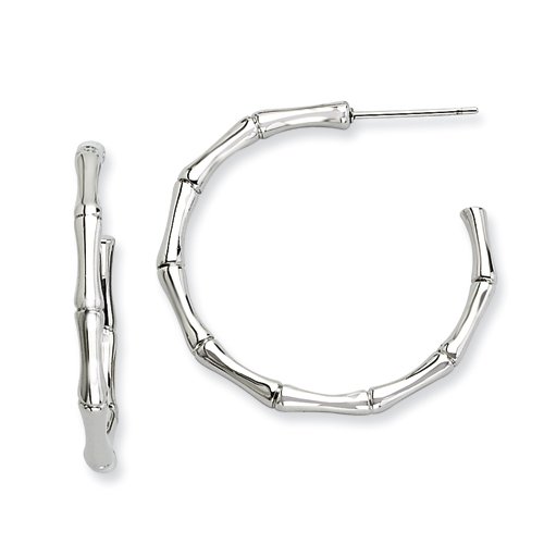 Stainless Steel Polished Bamboo J Hoop Earrings