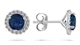 1.00 Carat Sapphire and Diamond Stud Earrings in 14K White Gold