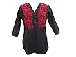 Top Blouse Black Embroidered Boho Tunic