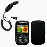 Black Silicone Case / Skin / Cover & Car Charger for RIM BlackBerry Curve 8 ....