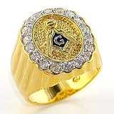 Masonic Ring - Black Background - CZ Crystal - Sizes 8-13