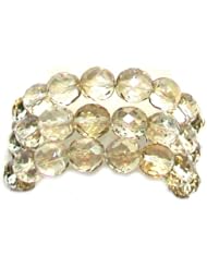 Creations Georgianni 14K Antique Gold Plated Elegant Stretch Bracelet with Faceted Beads, Large Champagne and White Opal Marquise and Round Swarovski Crystals