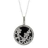 Marcasite & Black Onyx Silver Floral Enhancer Pendant With 18 Silver Chain