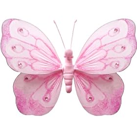 10 Pink Shimmer Butterfly nylon hanging ceiling wall baby nursery room wedding decor... by Bugs-n-Blooms