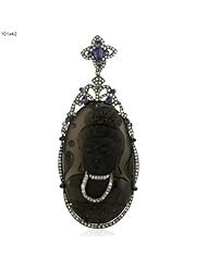 18kt Gold Diamond Pave Gemstone Pendant Ethinc Look Jewelry
