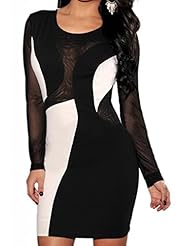 Sexy Sophisticated Long Sleeves Polyester Colorblocking Mesh Bodycon Dress/Mini Dress 